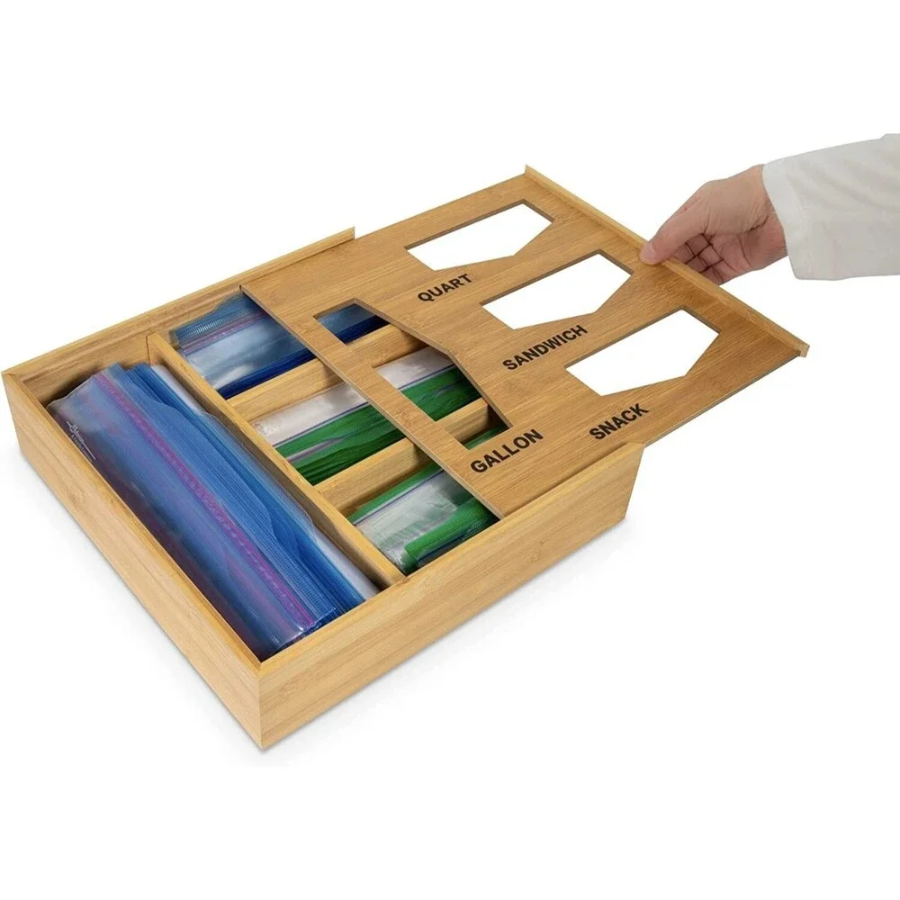 Ziplock Bag Organizer and Sandwich Bag Organizer for Kitchen Drawer - Bamboo Org